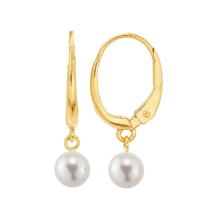 14KYellow Gold Lever-Back 4mm Pearl Ear Wire Mounting