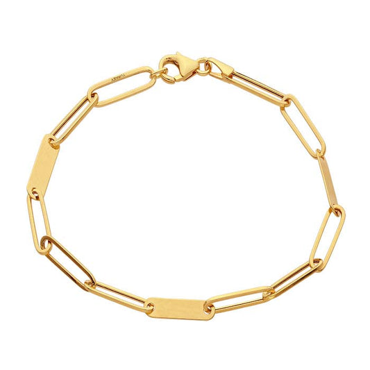 14K Yellow Gold Cable and Bar Chain Bracelet