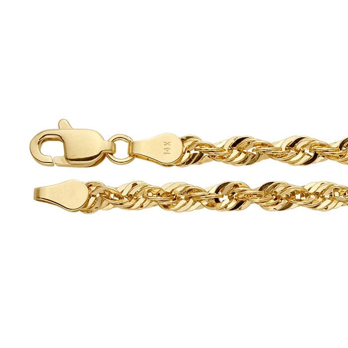 Cadena Francesa Hueca de Cuerda con Corte Diamante de 3.2mm en Oro Amarillo 14K