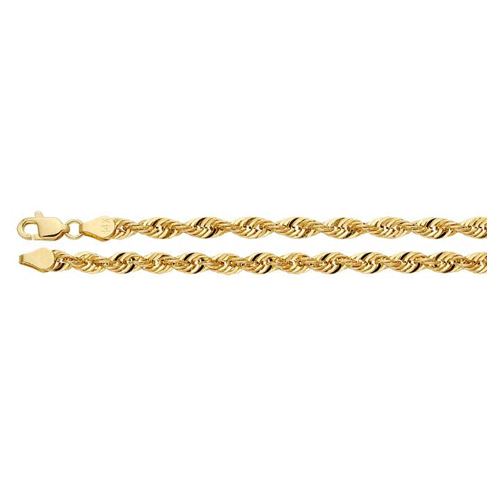 14K Yellow Gold 4mm Diamond-Cut Hollow French Rope Chain