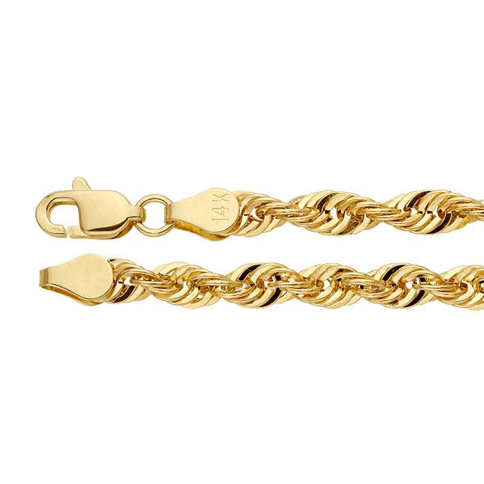 14K Yellow Gold 4mm Diamond-Cut Hollow French Rope Chain