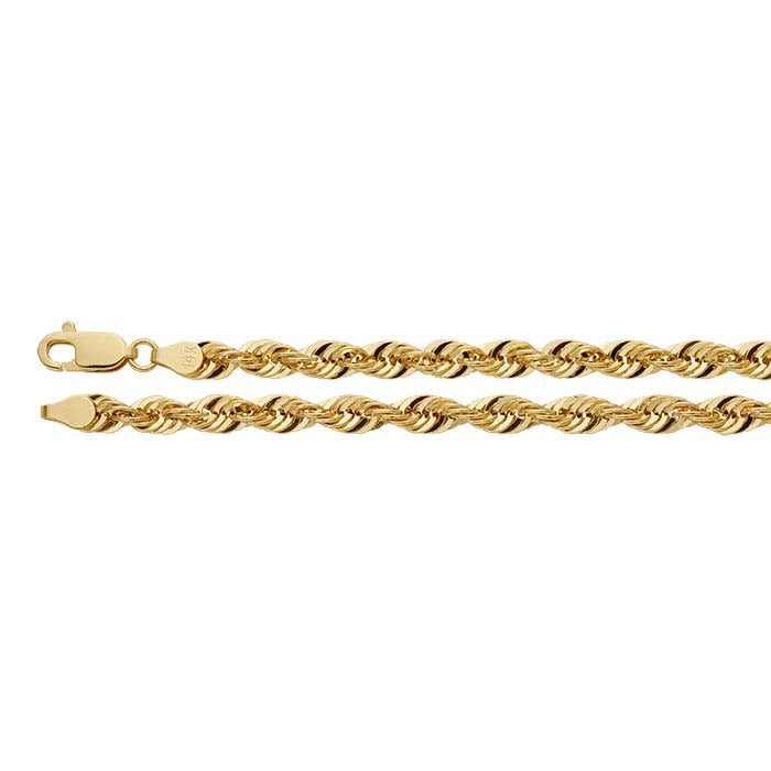 14K Yellow Gold 5mm Diamond-Cut Hollow French Rope Chain