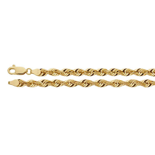 14K Yellow Gold 5mm Diamond-Cut Hollow French Rope Chain
