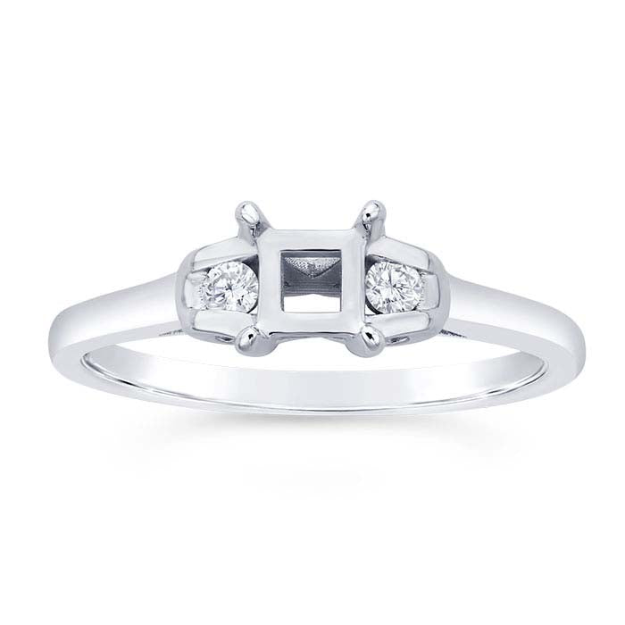 14K ホワイトゴールド 4mm ラウンド セミマウント 婚約指輪用マウント