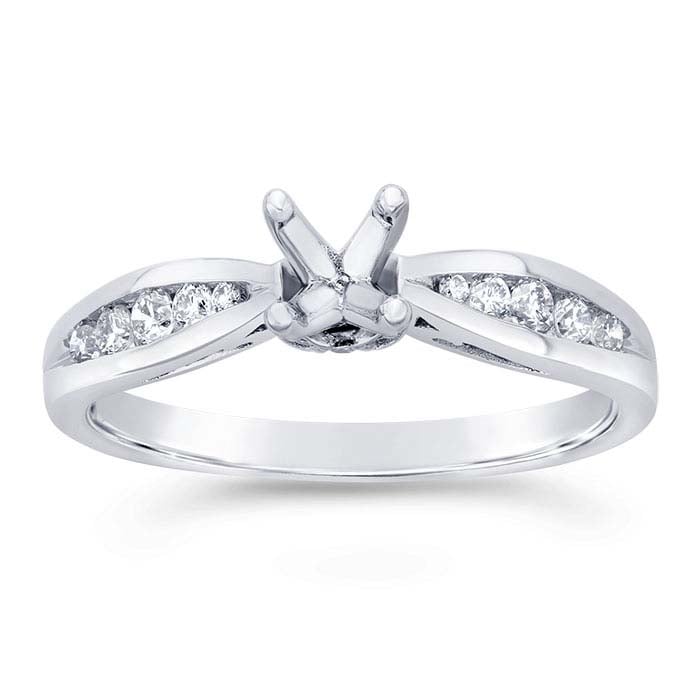 14K White Gold 4.4mm Round Semi-Mount Engagement Ring Mounting