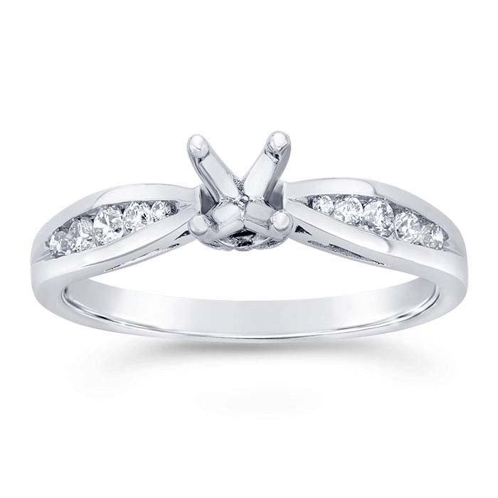 14K White Gold 4.4mm Round Semi-Mount Engagement Ring Mounting