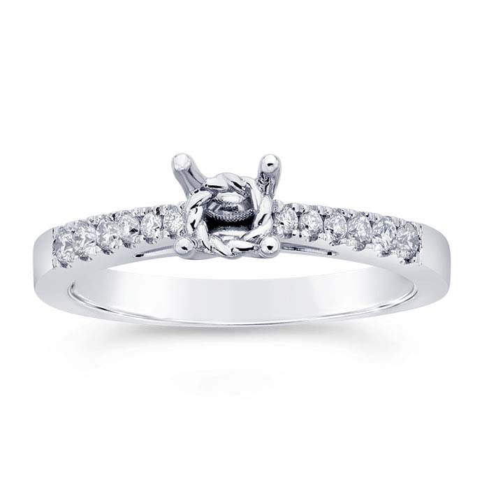 14K Hvitt Gull 4,6 mm Rund Semi-Montert Forlovelsesring Innfatning