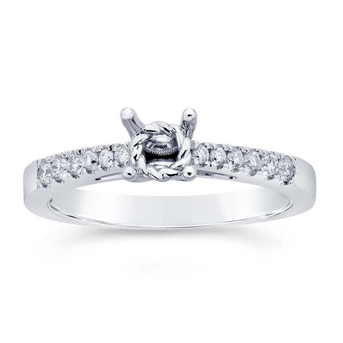 14K Hvitt Gull 4,6 mm Rund Semi-Montert Forlovelsesring Innfatning