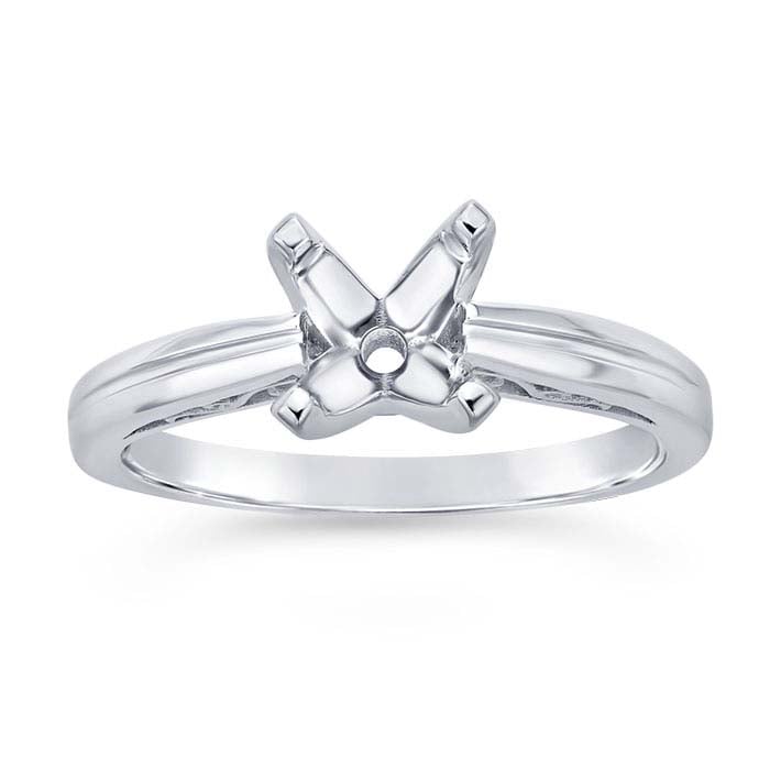 14K White Gold 4mm Round Semi-Mount Engagement Ring Mounting