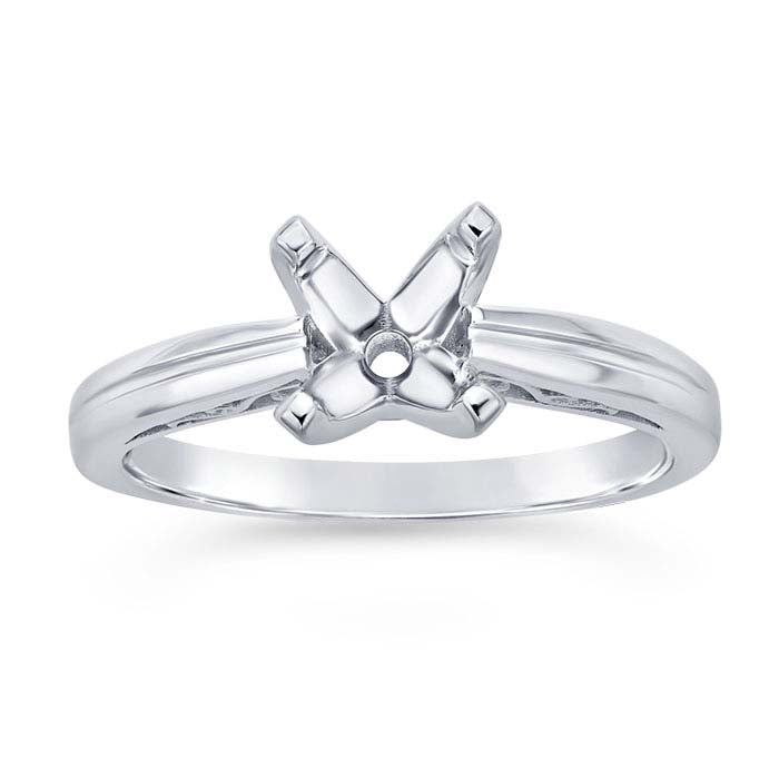 14K White Gold 4mm Round Semi-Mount Engagement Ring Mounting