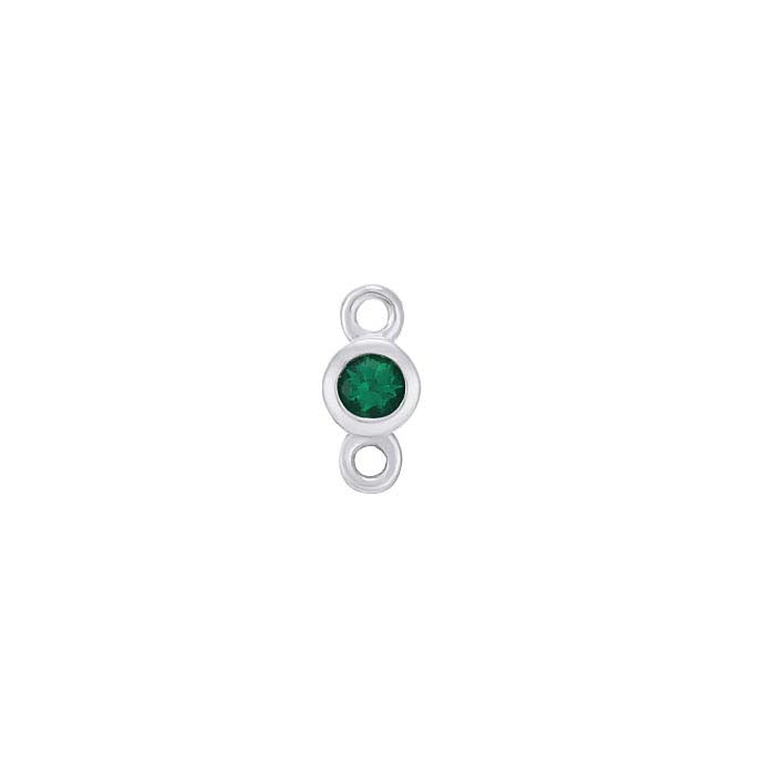 14K White Gold 2mm Lab-Grown Emerald-Set Link Component