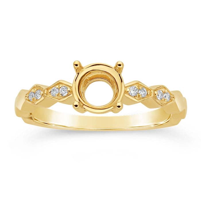 14K Yellow Gold 6.5mm Round Semi-Mount Engagement Ring Mounting