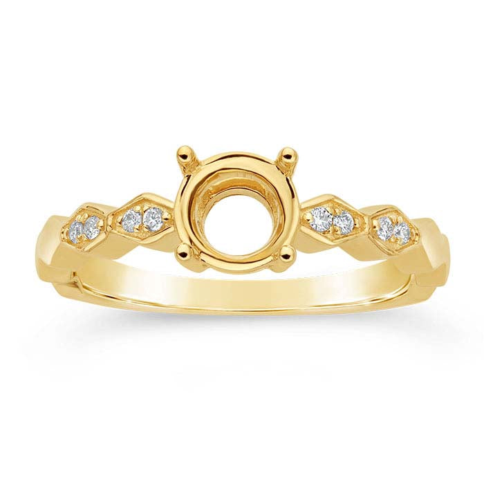 14K Yellow Gold 6.5mm Round Semi-Mount Engagement Ring Mounting