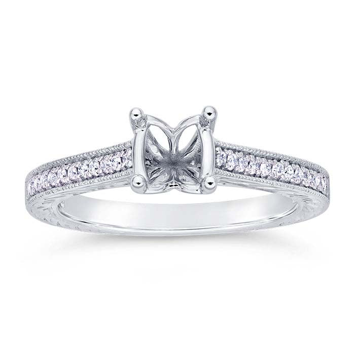 14K White Gold 6.5mm Round Semi-Mount Engagement Ring Mounting