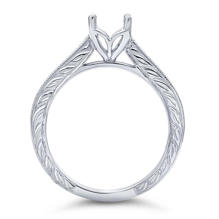 14K White Gold . Round Semi-Mount Engagement Ring Mounting