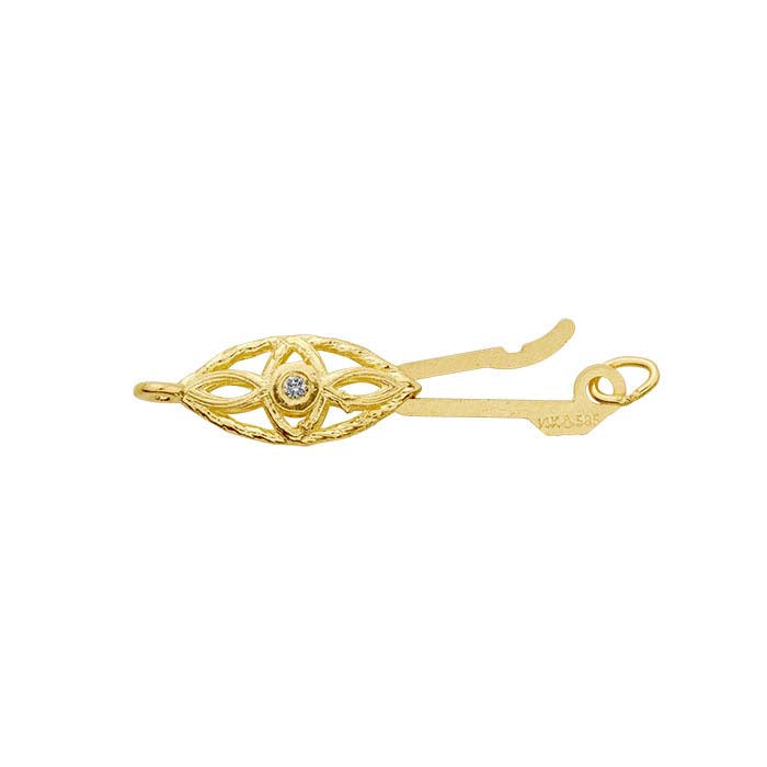 14K Yellow Gold 14 x 4.7mm Diamond-Set Marquise Safety Clasp