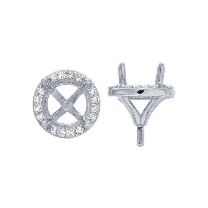 14K White Gold 6.5mm Round Semi-Mount Halo 4-Prong Setting with Peg