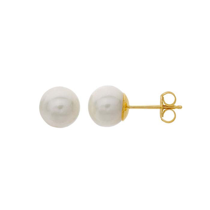 14K Yellow Gold Post Earrings with Freshwater Cultured Pearl