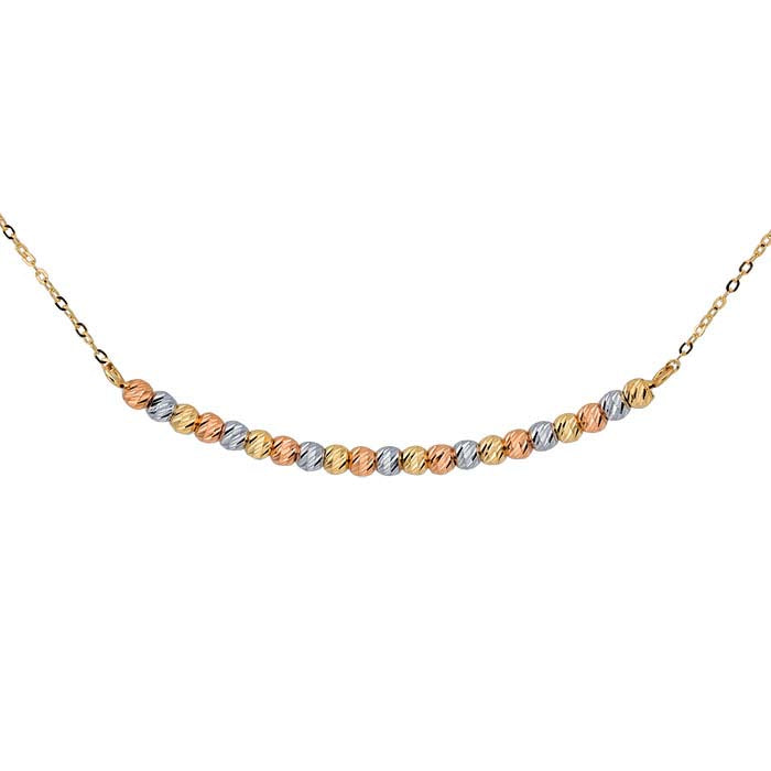 14K Yellow Gold Tri-Color Bead Necklace