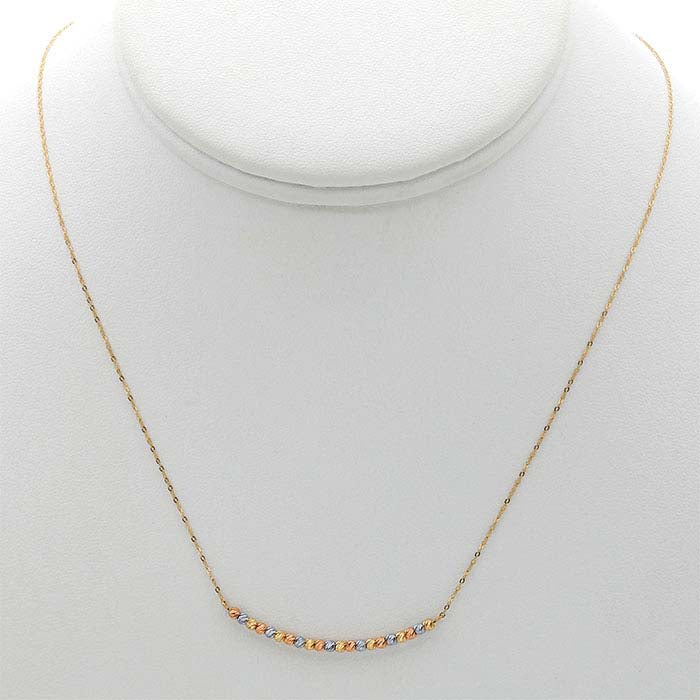 14K Yellow Gold Tri-Color Bead Necklace