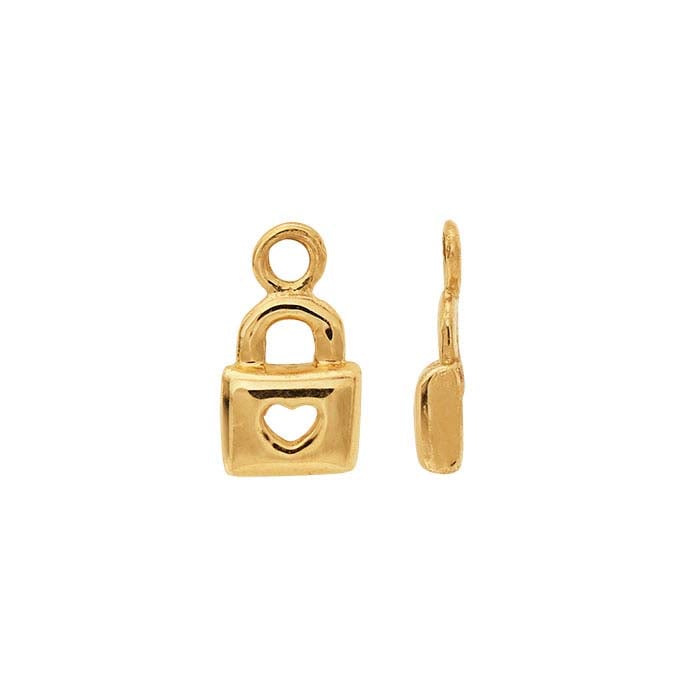 Ciondolo a forma di cuore con lucchetto in oro giallo 14K