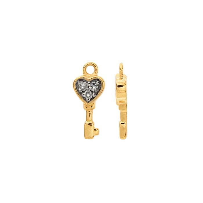 14K Gult Guld Diamantsatt Hjärtformad Nyckelberlock