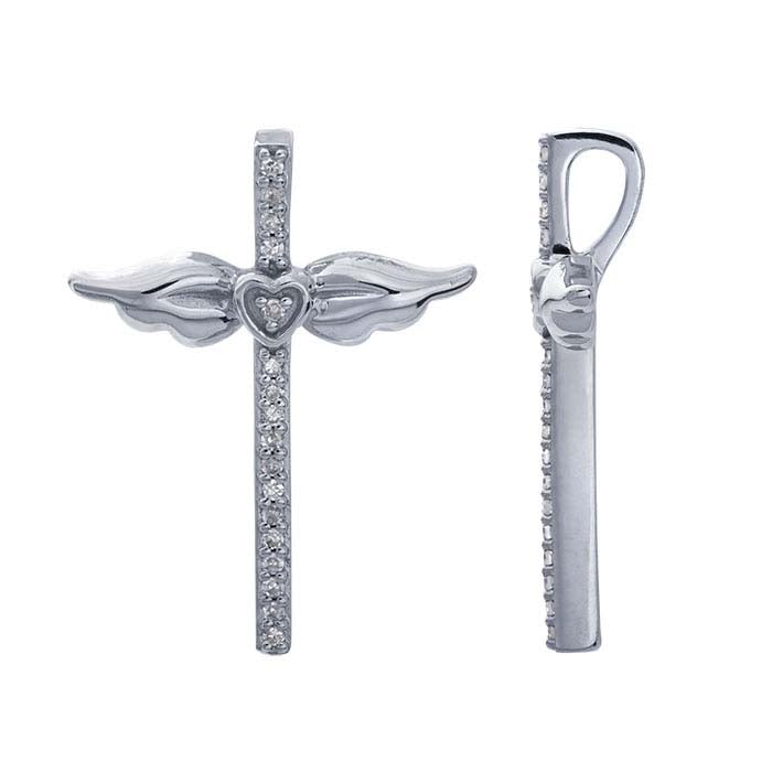 14K White Gold Diamond-Set Cross Pendant