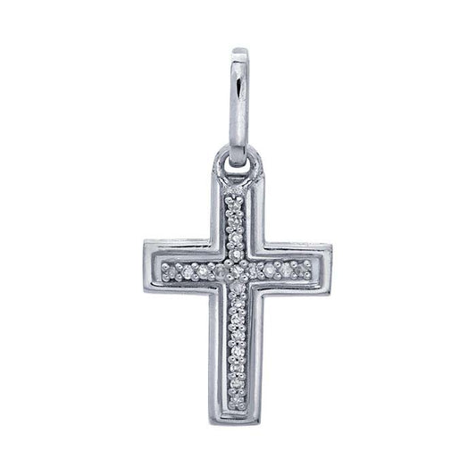 Pendentif Croix en Or Blanc 14K avec Insert Croix