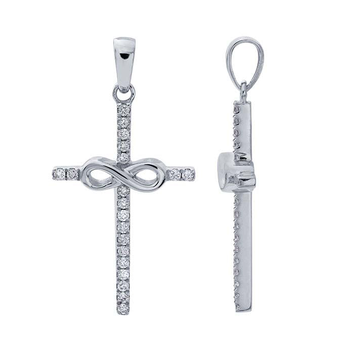 14K White Gold Diamond-Set Cross with Infinity Pendant