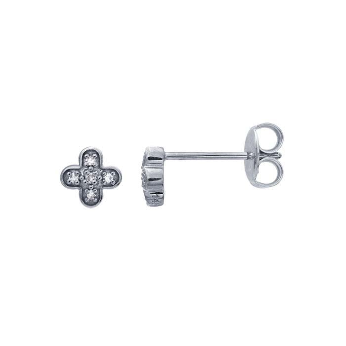 14K White Gold Diamond-Set Rounded Cross Earrings