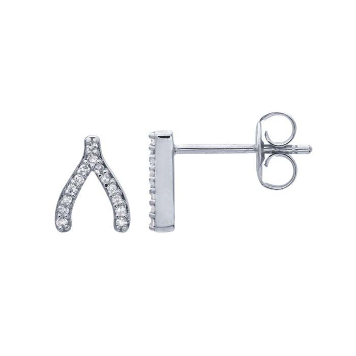 14K White Gold Diamond-Set Horseshoe Earrings