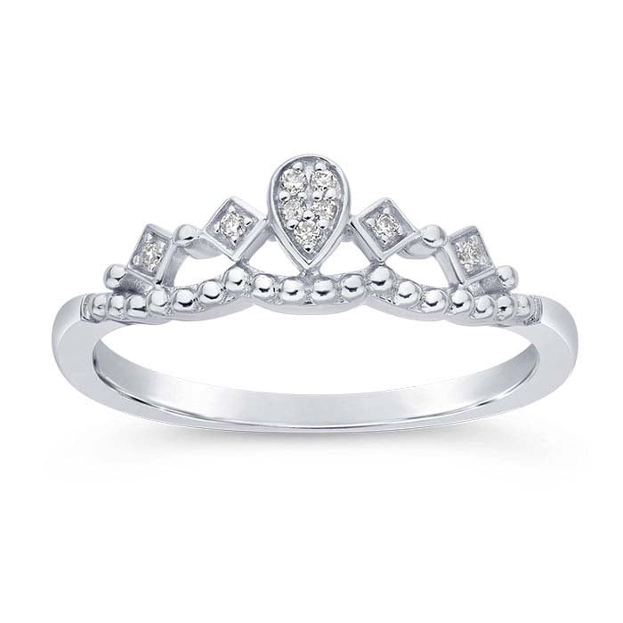 14K Hvidguld Diamantsat Tiara Ring