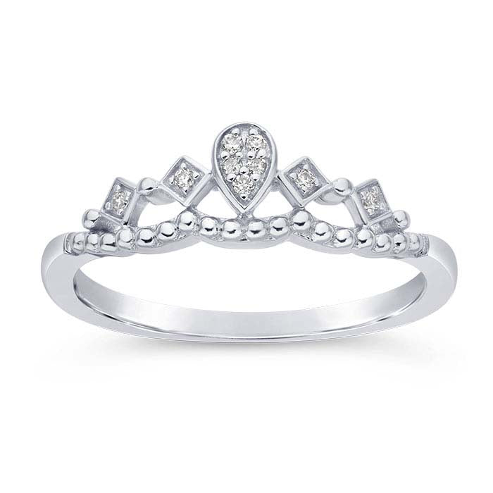 14K Hvidguld Diamantsat Tiara Ring