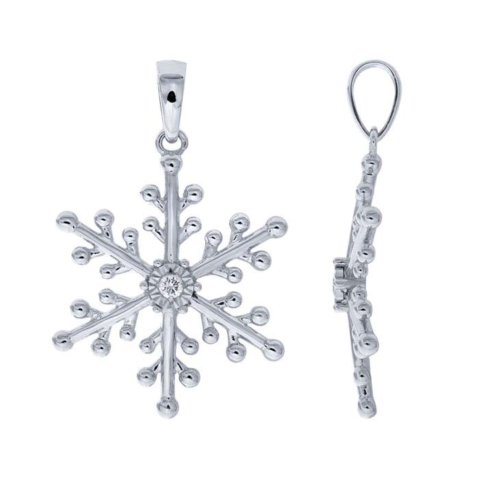 10K White Gold Diamond-Set Snowflake Pendant