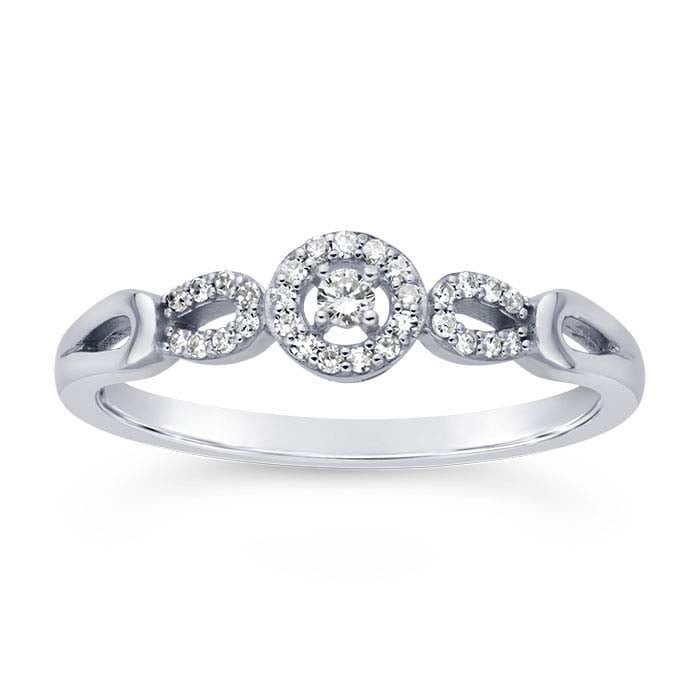 14K White Gold Cluster Diamond-Set Ring
