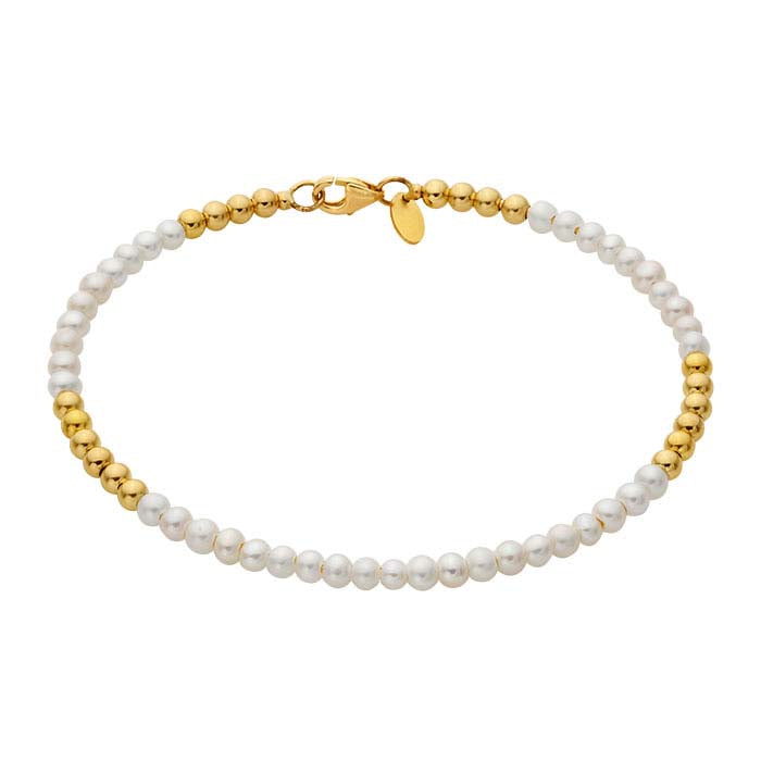 14K Yellow Gold Beads and Freshwater Pearls Bracelet