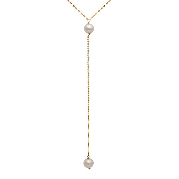 14K Yellow Gold Y-Style Pearl Drop Necklace