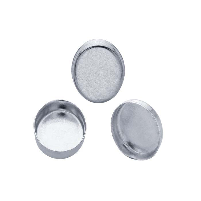14K White Gold 9 x 7mm Oval Bezel Cup Setting