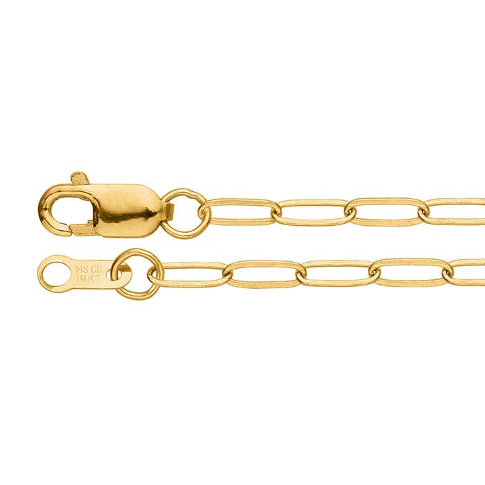 Cadena de cable ovalada plana de 2 mm en oro amarillo de 10 quilates
