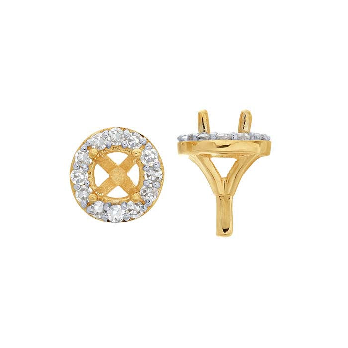 14K Yellow Gold 3mm Round Semi-Mount Halo 4-Prong Setting with Peg