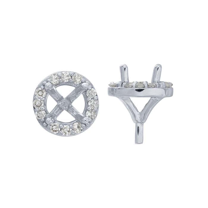 Monture semi-sertie halo 4 griffes avec tenon, or blanc 14 carats, rond 4 mm