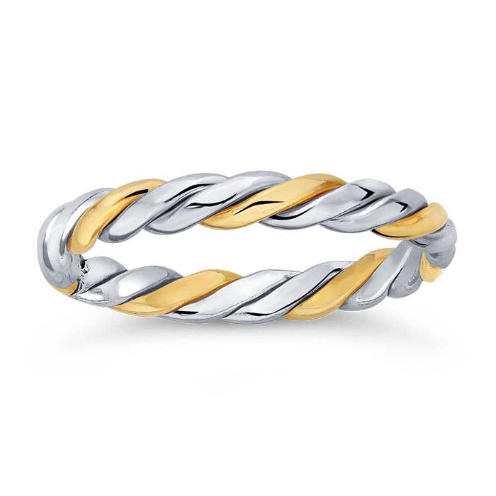 Anello Mezzo Tondo Intrecciato in Argento Sterling e Oro Giallo 14/20 Carati Riempito