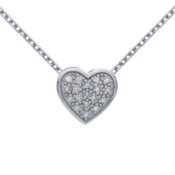 14K White Gold Diamond-Set Heart Pendant