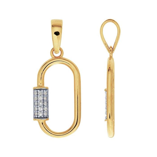 14K Yellow Gold Diamond-Set Faux Carabiner Pendant