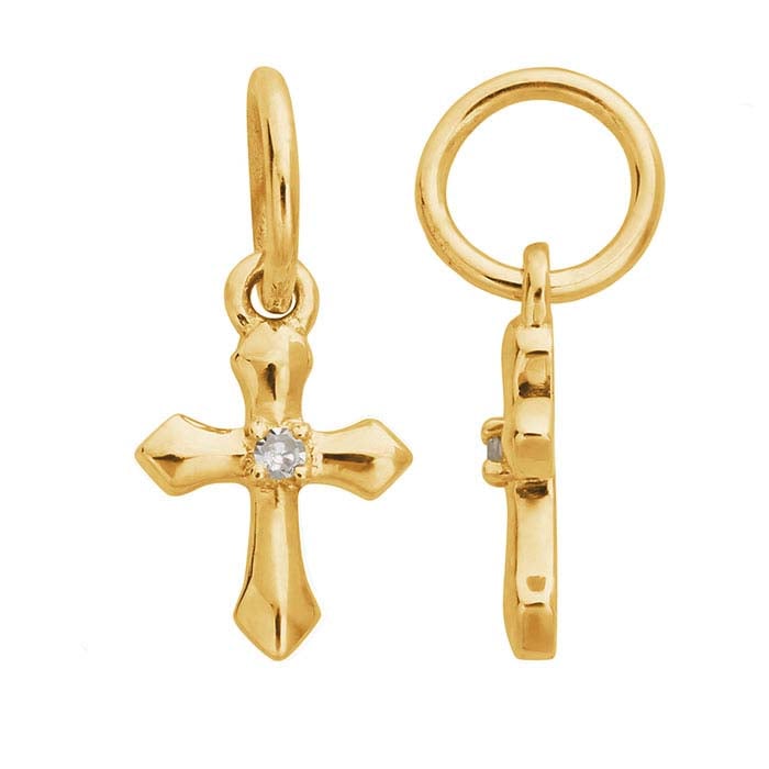 14K Yellow Gold Diamond-Set Cross Charm