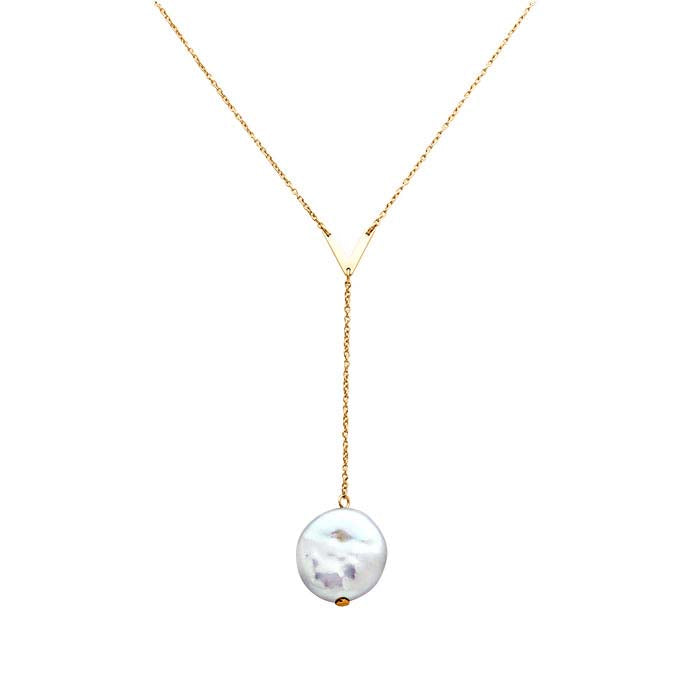 14K Yellow Gold Gold Necklace with Keshi Pearl Drop