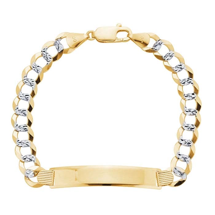 14K Yellow Gold 8.3mm Pave Curb Plaque Bracelet
