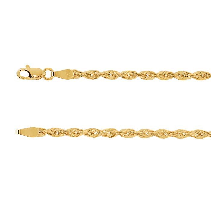 10K Yellow Gold 2.5mm Diamond-Cut French Rope Chain