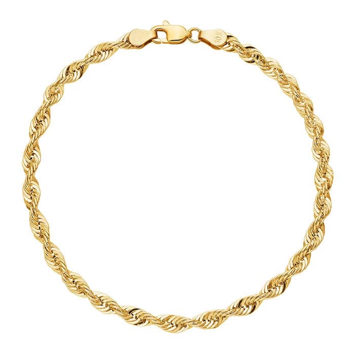 10K Yellow Gold 4mm Diamond-Cut Rope Chain Bracelet