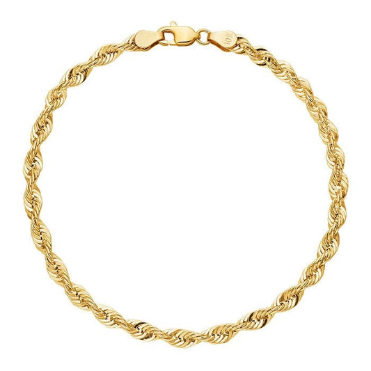 10K Yellow Gold 4mm Diamond-Cut Rope Chain Bracelet